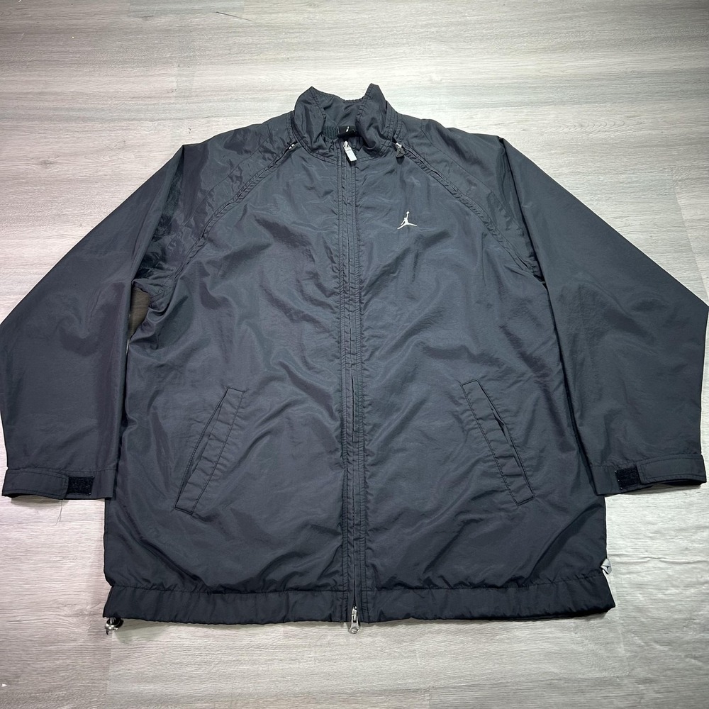 VTG Jordan Windbreaker Jacket Mens XL Black Zip Off Sleeves‎ Convertible Lined